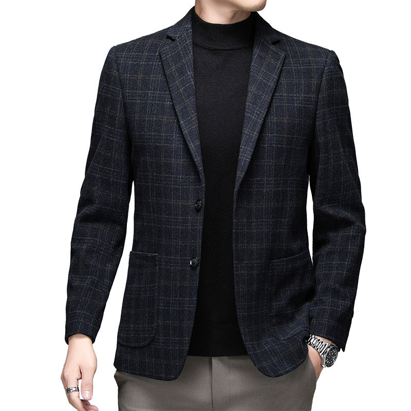 Men's Solid Color Casual Woolen Suit Thick Warm Jacket - Image 2