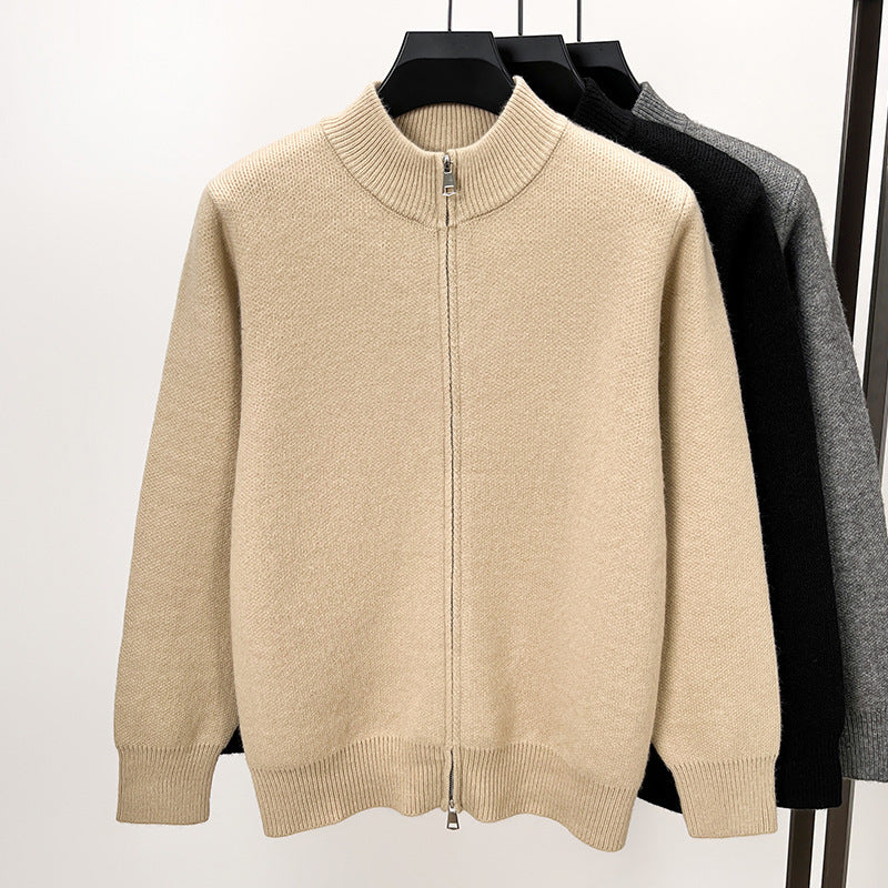 Men's High-end Stand Collar Knitted Zipper Cardigan Thickened - Image 6
